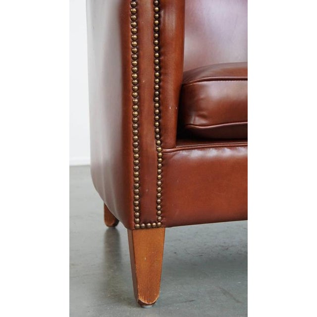 Cowhide Leather Club Chair with Decorative Nails For Sale - Image 11 of 14