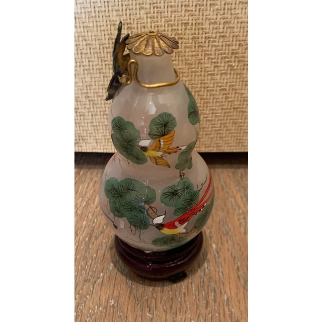 Vintage Mid 20th Century Hand Painted Chinese Bottle on Cherry Wood Stand For Sale In Los Angeles - Image 6 of 9