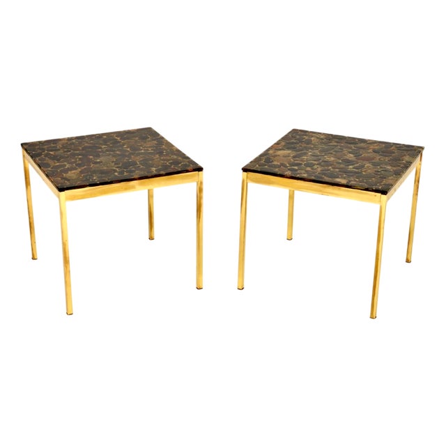 Vintage Swedish Brass and Stone Side Tables, 1970, Set of 2 For Sale