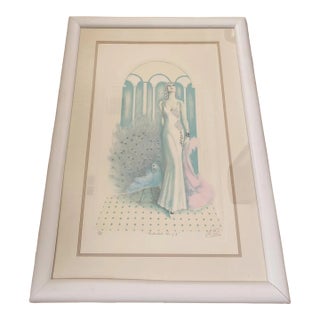 1980s Vintage Art Deco Female Mixed Media Lithograph by Mary Vickers, Signed For Sale