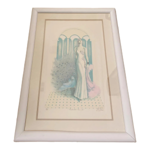 1980s Vintage Art Deco Female Mixed Media Lithograph by Mary Vickers, Signed