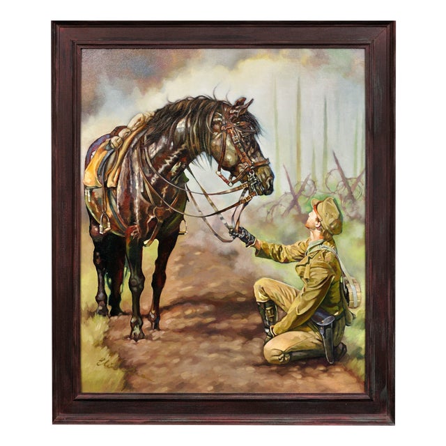 Elin Sian Blake, Black Bay Horse, WWI, 21st Century, Oil on Canvas For Sale