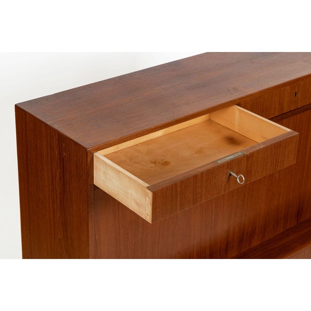 Brown Mid-Century Danish Modern Teak Secretary Desk Cabinet 1960s For Sale - Image 8 of 16