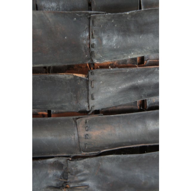 Mid 20th Century Vintage French Industrial Iron & Woven Leather Saber Leg Stool Bench Seat For Sale - Image 9 of 11