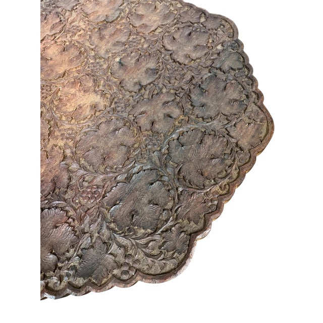 Vintage Anglo Indian Rare Pattern Heavily Carved Teak Octagonal Table For Sale - Image 4 of 8