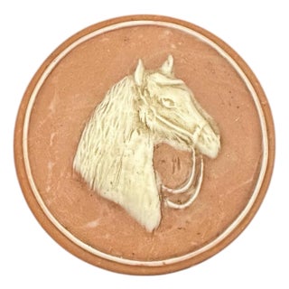 Vintage Round Equestrian Horse Head / Bust Incolay Stone Trinket / Stash Box For Sale