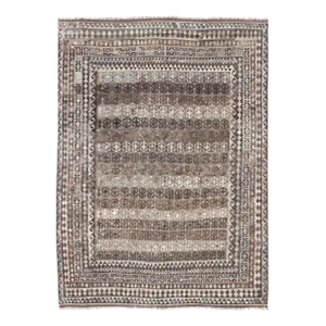 Large Natural Colored Kilim. Modern Kilim in Natural Colors and Undyed Wool in Diamond Tribal Design