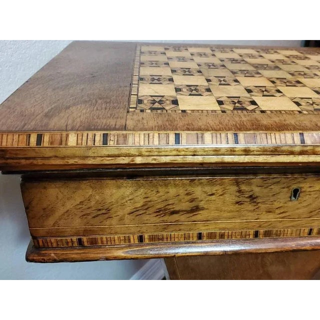 Brown 19th Century English Regency Burl Walnut Marquetry Inlaid Games Table For Sale - Image 8 of 11
