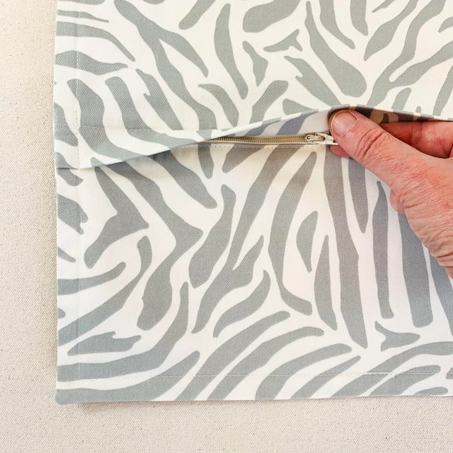 Designer Vicki Payne Free Spirit Gray Ivory Zebra African Safari Animal Print Pillow Covers- Pair For Sale - Image 4 of 6