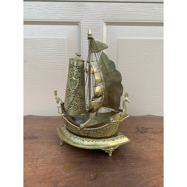 Vintage German Brass Sailing Ship Nightlight | an English Coastal Curiosity For Sale - Image 4 of 12