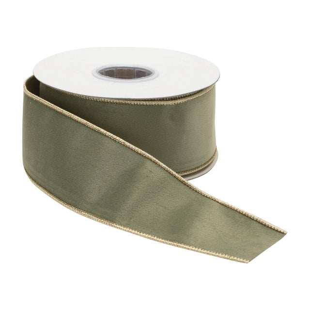Bring elegance to your holiday decor with this Green Wired Ribbon, featuring rich forest green tones and chic gold trim....