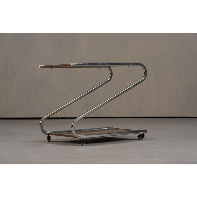 Vintage Aluminium and Plywood Bar Cart, Germany, 1980s For Sale - Image 4 of 9