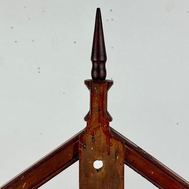 Unusually Marvelous Antique House Shaped Folk Art Primitive Spool Tri-Level Wooden Wall Shelf Unit For Sale - Image 9 of 11