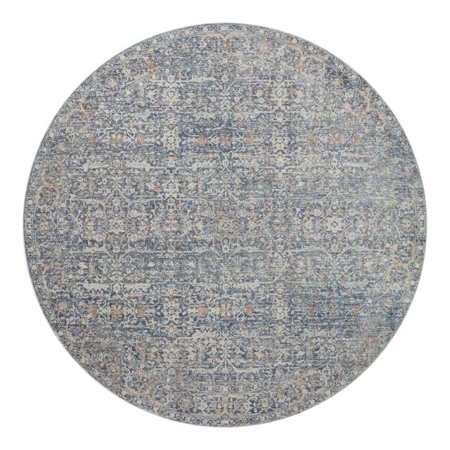Angela Rose x Loloi Blake Rug Denim / Taupe 7'-10" x 7'-10" Round Area Rug For Sale