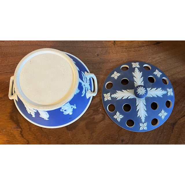 Blue Antique Early 20th Century Wedgwood Dark Blue Jasperware Violet Pot, Potpourri Incense Burner For Sale - Image 8 of 18