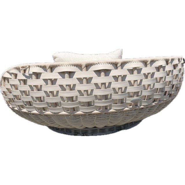 Contemporary Modern Round Wicker Outdoor Patio Daybed With Sunbrella Pillows Dedon For Sale - Image 3 of 12