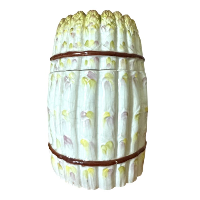 English Vintage Mid Century Italian Majolica Asparagus Lidded Jar or Canister - Hand-Painted For Sale - Image 3 of 6