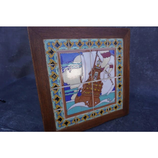 Gladding McBean Tile Top Table, Galleon Scene For Sale - Image 4 of 7