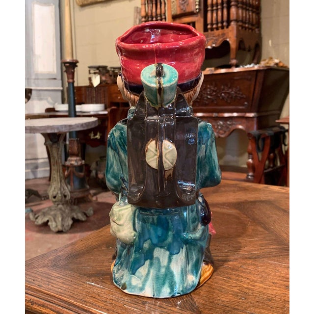 Ceramic 19th Century French Onnaing Hand-Painted Barbotine Soldier Pitcher For Sale - Image 7 of 10