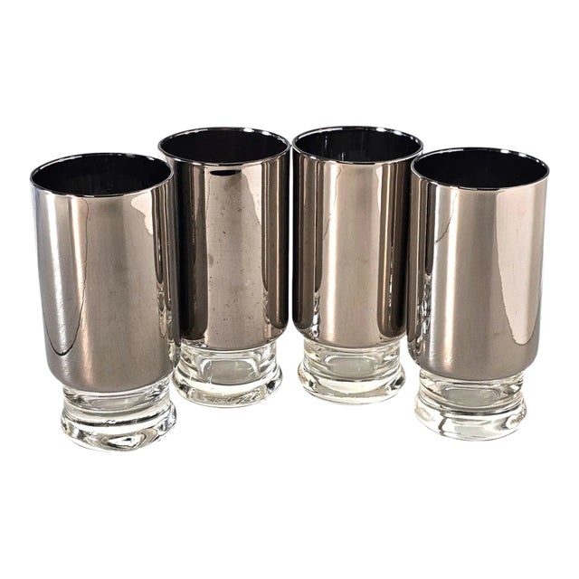 Mercury Coated Collins Glasses Footed High Ball Tumblers Silver 5.875" For Sale