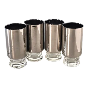 Mercury Coated Collins Glasses Footed High Ball Tumblers Silver 5.875"