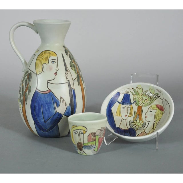 1960 Hand Painted Carl Harry Stalhane Rorstrand Pitcher Bowl Cup - 3 Piece Group For Sale - Image 12 of 12