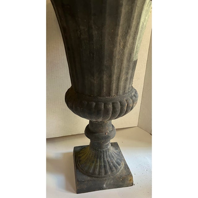 Traditional Vintage Cast Iron Classic Design Garden Planter Urn For Sale - Image 3 of 8