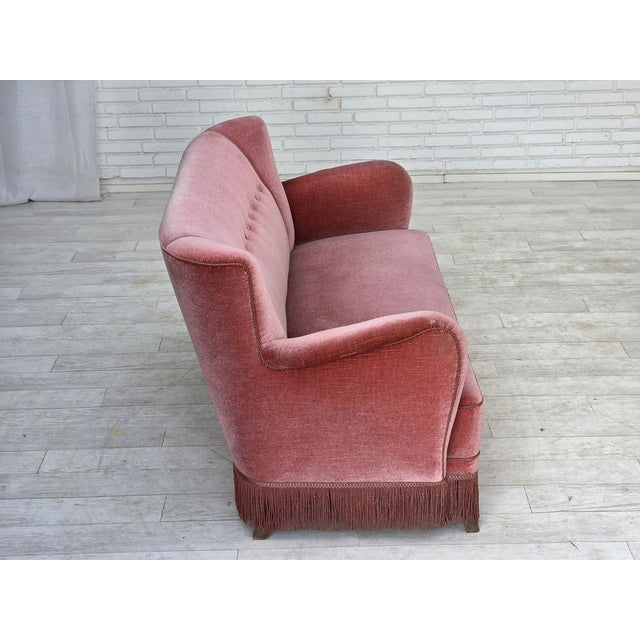 Danish 2-Seater Sofa in Pink Velour and Oak, 1970s For Sale - Image 9 of 18