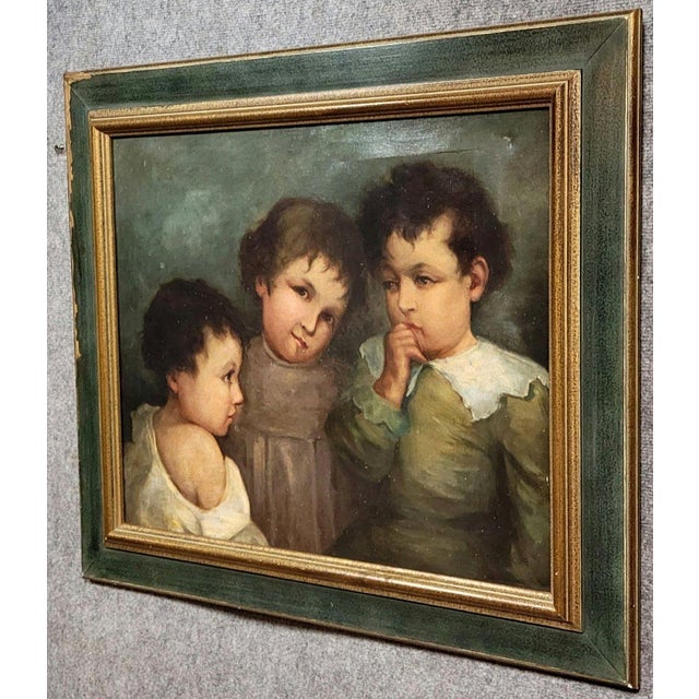 1920s The Three Children, 1900-1920, Oil on Canvas, Framed For Sale - Image 5 of 7