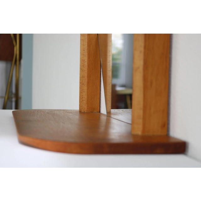 1960s Italian Beechwood Framed Hexogan Shaped Wall Mirror with Shelf, 1960s For Sale - Image 5 of 12