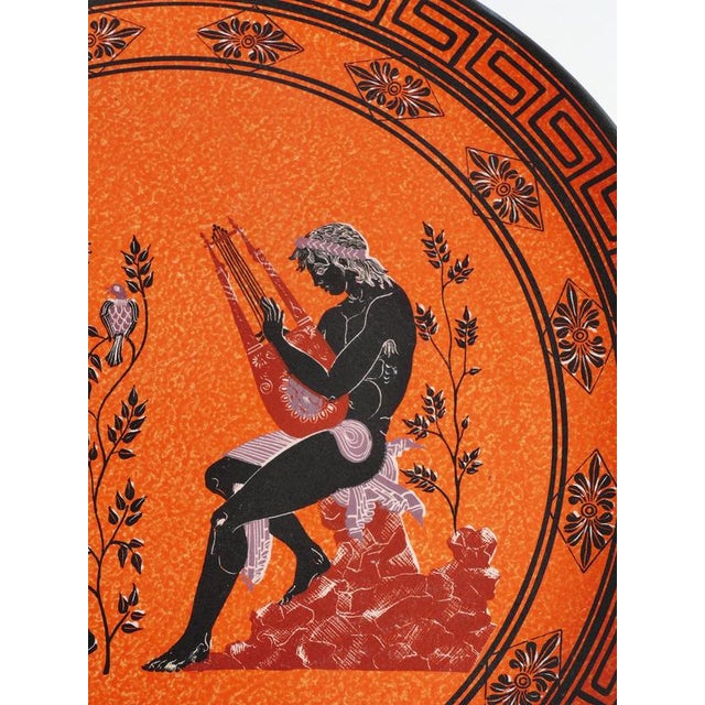 Large Greek Black-Figure Orange Terracotta Wall Plate with Classical Motif, 1970s For Sale - Image 12 of 18