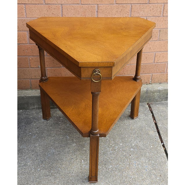 Fine Arts Furniture Co. Fine Arts Furniture Two-Tier Walnut Triangular Side Table For Sale - Image 4 of 10