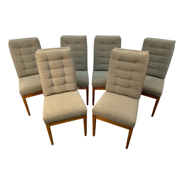 Set of Six Mid-Century Modern Upholstered Dining Chairs For Sale