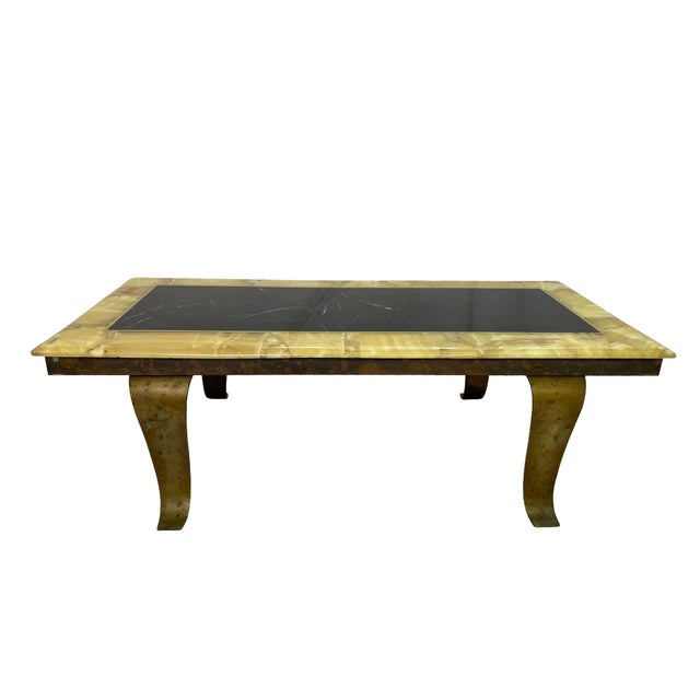 Muller of Mexico 1960s Arturo Pani for Muller Black & Honey Onyx Coffee Table With Bronze Base, Mexico For Sale - Image 4 of 13