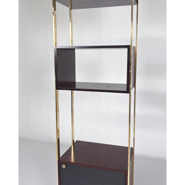 Brass and Wood Bookcase by Jules Wabbes for Mobilier Universel, Belgium, 1960s For Sale - Image 9 of 11