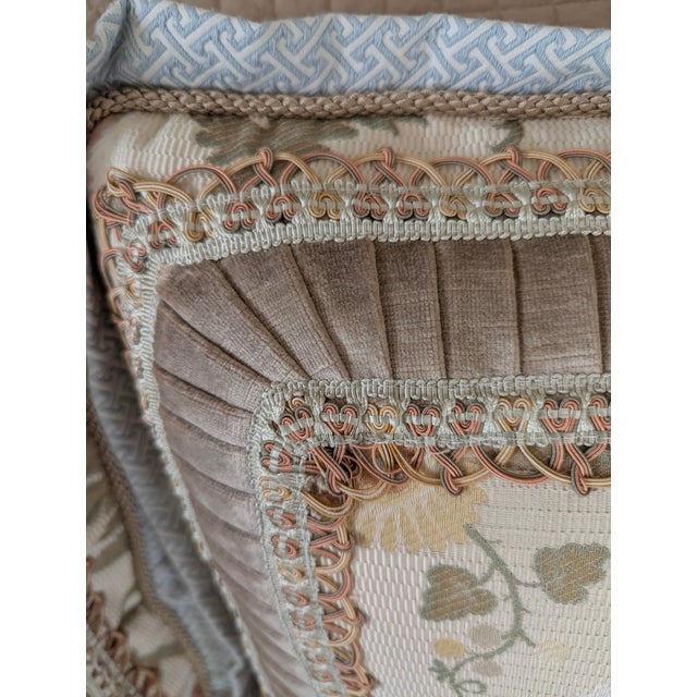 Traditional A Pair of Scalamandre Silk Embridered Fabric With Woven Looped Beaded Cord and Velvet Borders For Sale - Image 3 of 10