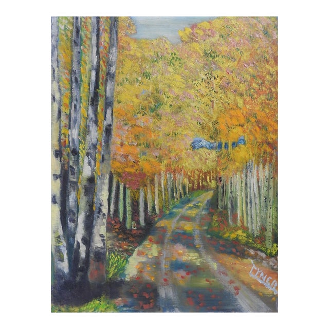 Mid 20th Century Autumn Forest Lane Painting For Sale