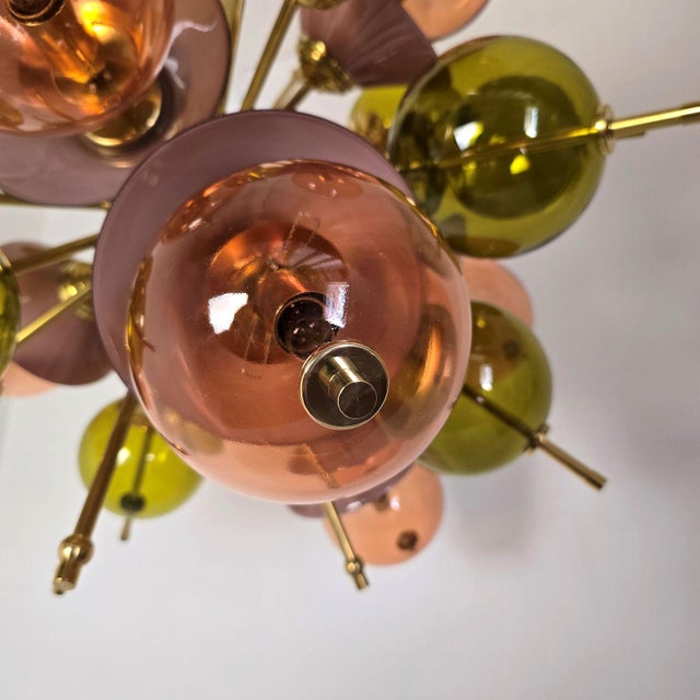 1990s Mid Century Modern Glass and Brass Sputnik Chandelier, Italy For Sale - Image 13 of 13
