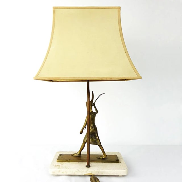 Vintage Neoclassical Marble Foot Table Lamp with Egyptian Warrior For Sale - Image 4 of 17
