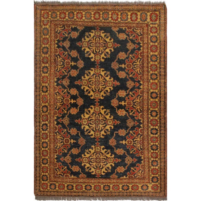 Blue 1980s Semi Vintage Tribal Super Kazak Garish Blue/Tan Wool Rug - 4'8 X 6'1 For Sale - Image 8 of 8