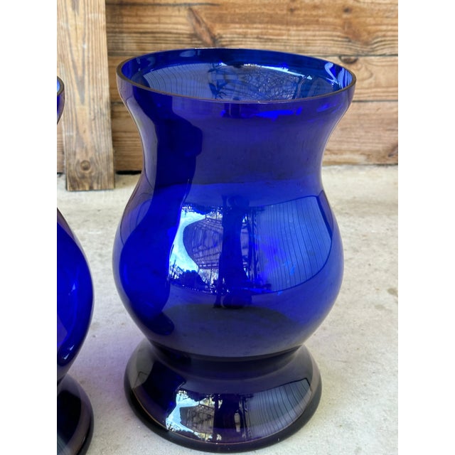 Glass Vintage Hand Blown Cobalt Blue Vases-Pair For Sale - Image 7 of 11