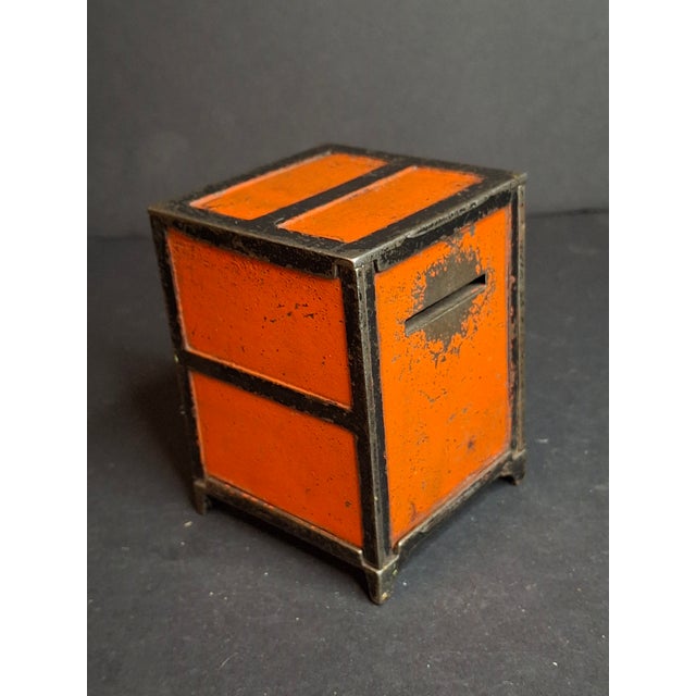 American Antique 1880s Cast Iron Two Panel Door Safe Bank Orange Black Peirce Collection For Sale - Image 3 of 10