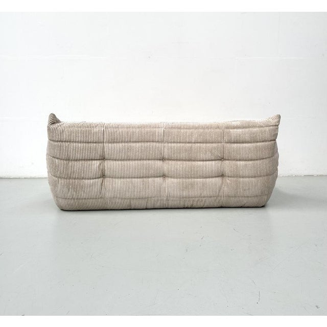 French Togo 3-Seater Sofa in Beige Corduroy attributed to Michel Ducaroy for Ligne Roset, 1970s For Sale - Image 9 of 12