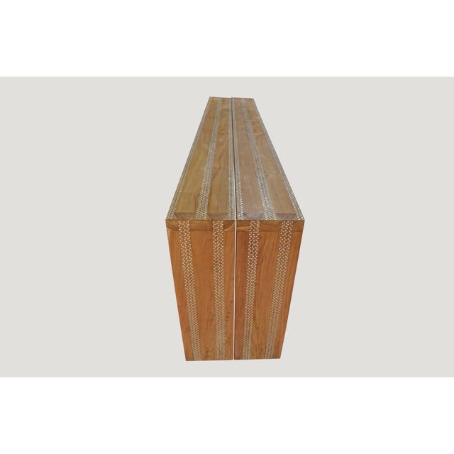Andrianna Shamaris Shell Inlay Teak Wood Console For Sale - Image 4 of 5