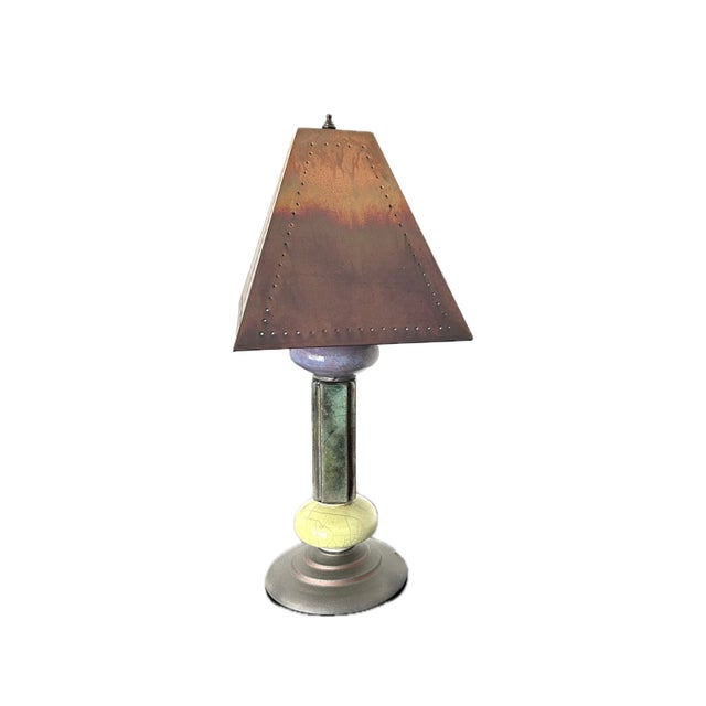 Andrew Wender Studio Pottery Raku Totem Lamps With Custom Copper Shades, Signed - A Pair For Sale - Image 15 of 18