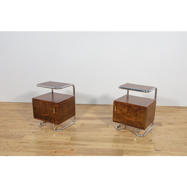 A pair of Bauhaus-style bedside tables manufactured by the Czechoslovakian Mücke-Melder factory in the 1930s. During the...