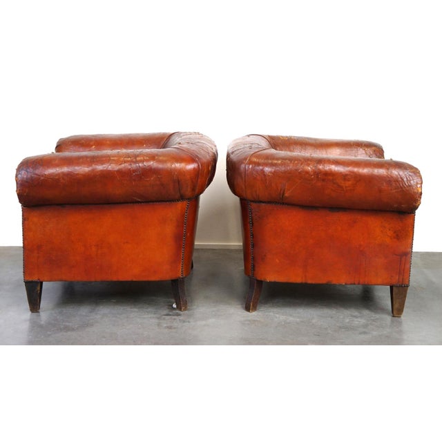 Set of Antique Leather Club Armchairs For Sale - Image 4 of 14