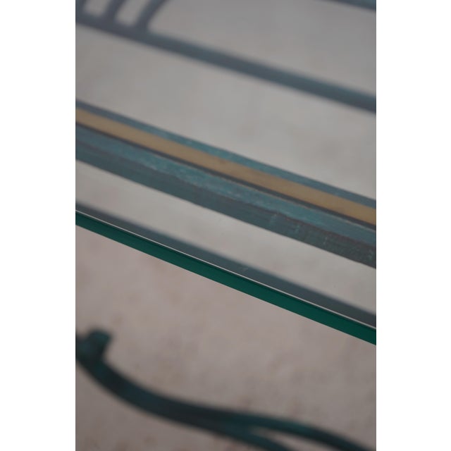 French Country Villa Style Glass Top Iron Base Console Table For Sale - Image 12 of 12