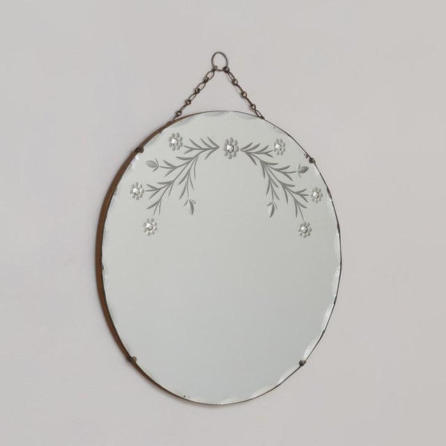 Art Deco 1930s French Art Deco Etched Circular Beveled Mirror For Sale - Image 3 of 12