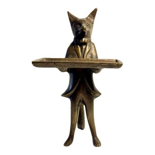 Vintage Fox Figurine Bronze Card Holder For Sale